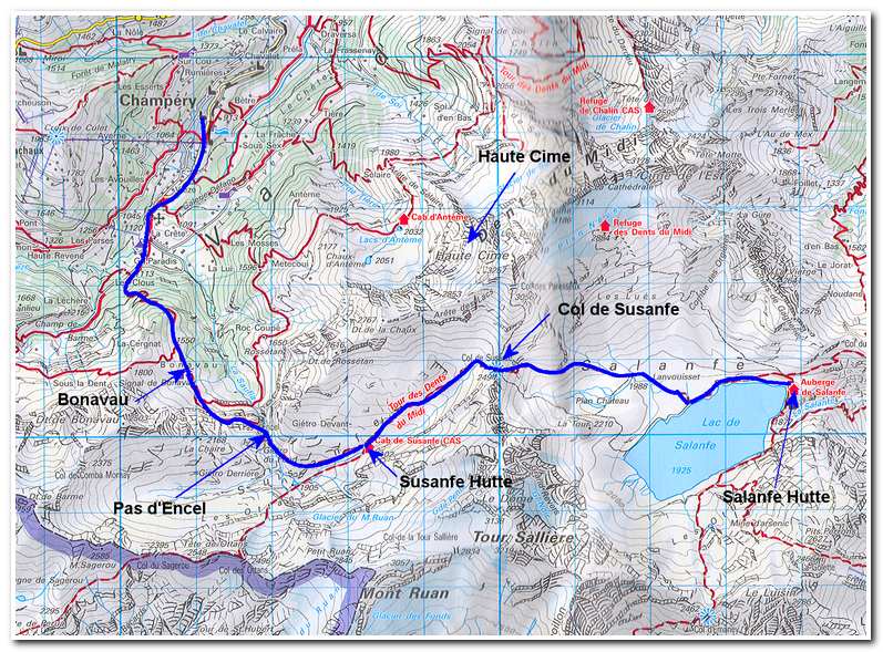 Route from Champery to Salanfe Hutte 