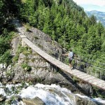 The suspension bridge over the stream from the Glacier de Bionassay