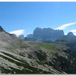 Traversing the slopes on the south side of the Tre Cime